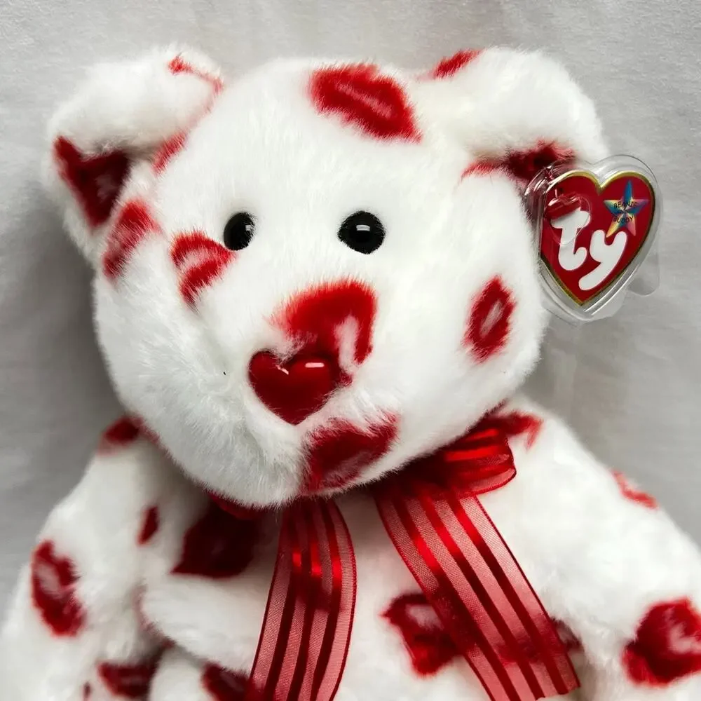 Ty Beanie Buddies Collection Smooch Kiss Print Bear 2001 Employee Design 14